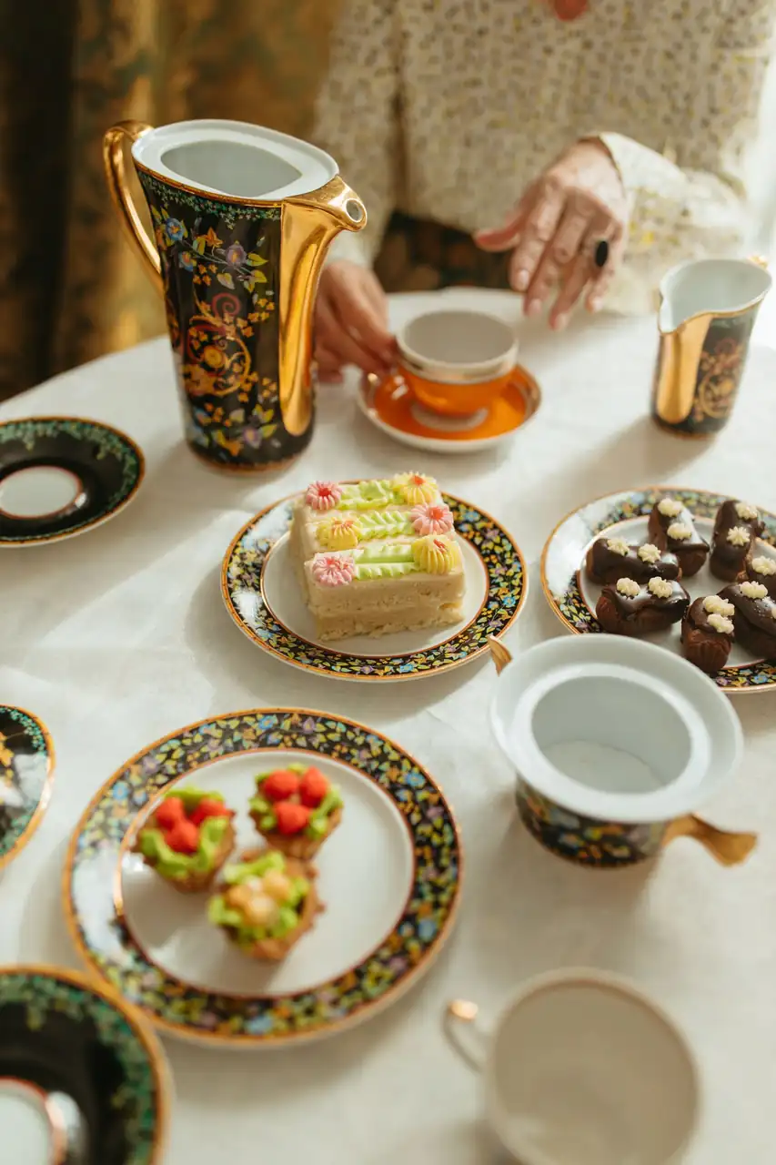 Floral porcelain afternoon tea setup